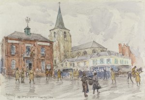 Oisemont, velitelství 3. divize, 1918 (wc und kvaš s dřevěným uhlím na papíře)