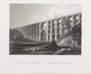 Viadukt přes Golzschthal, Sasko, kolem roku 1840