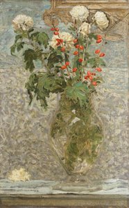 Bílé chryzantémy a červené bobule (olej na plátně) od Albert Joseph Moore