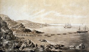 instalace prvního transatlantického telegrafického kabelu mezi Irskem a Kanadou (1857), rytina Alberta Krugera kolem roku 1870 od Albert Kruger
