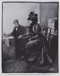 V redaktorově soukromé kanceláři: "Mám důležité tajemství k prodeji!" (litho) od Albert Morrow