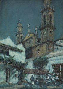 Moonlight - zahrada v Seville (akvarel na papíře)