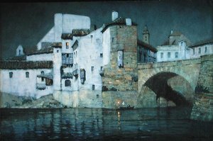 Moonlight, Puente Genil, Španělsko (tužka a akvarel na papíře)