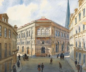 "Portrét rižské burzy v Lotyšsku"" (Pohled na rižskou burzu) Akvarel od Alberta Benoise (1852-1936) - 1880 Rozměr 22,5x27 cm Soukromá sbírka