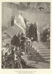 Sciarra Colonna a Guillaume de Nogaret v Anagni. Sciarra Colonna a Guillaume de Nogaret konfrontující papeže Bonifáce VIII. v Anagni, Itálie