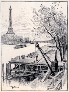 Zahájení stavebních prací na architektonické přestavbě středověké Staré Paříže na břehu Seiny pro Světovou výstavu 1900. od Albert Robida