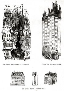 Kritika ošklivosti moderní výstavby v Paříži s architekturou minulosti, současnosti a budoucnosti od Albert Robida