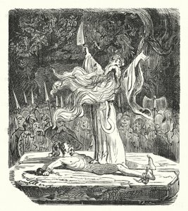 Druid přinášející lidskou oběť (rytina) od Albert Robida