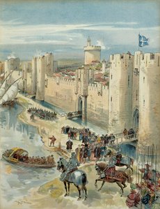 Osmá italská válka (1536-1538): rozhovor s Aigues Mortes (nebo treve z Aigues Mortes) dne 14. července 1538, setkání mezi Francoisem I. (1494-1547), králem Francie a Karlem V. (1500-1558), králem Španělska a císař Svaté říše římské germánský. Illustrat od Albert Robida