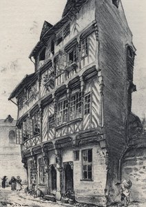 Dům rue Saint Guillaume v Rennes - Stará Francie - Bretaň - text, kresby a litografie, Albert Robida (1848-1926) nedatováno konec 19. století od Albert Robida