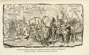 Ilustrace Alberta Robidy (1848-1926) v Histoire de France tintamarresque, ca. 1880 - stanice, starověký režim, Sicílie - Philippe I od Albert Robida