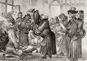Le Sophiste feut introduict et commença sa harangue en toussant neboli Sofista byl představen a svou řeč zahájil kašlem. od Albert Robida