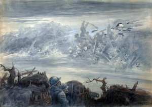 Le combat des ombres: poilus dans une tranchee představující si útok přízračných vojáků od Albert Robida