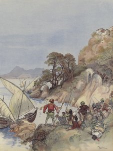 Barbaři terorizují pobřeží Středozemního moře, unášejí obyvatele, aby je prodali jako otroky od Albert Robida