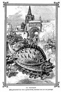 Tarasconův Tarasque, pohádkové monstrum z folklóru Provence: ilustrace Albert Robida školní knihy „Volba četby“ od A Mironneau, Librairie Armand Colin 1911 - od Albert Robida