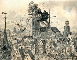 Obr Gargantua skočí z koně od Albert Robida