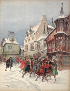 Král zraněn během předstírané bitvy u domu St. Pol v Romorantinu, ilustrace z 