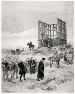 Superintendant Jacques de Semblancay (asi 1445-1527) odsouzen k smrti na Montfaucon Gibbet, 1909 (wc na papíře) od Albert Robida