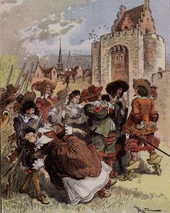 Plachost kapitána Bellormeaua – „“ Madame de Malicorne padla do náruče seržanta““. Postava z knihy Alberta Robidy. Obálka "" Malý Francouz ilustrovaný"" z 20. 1. 1900. od Albert Robida