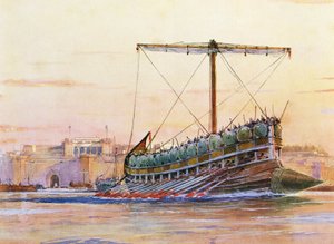 Asyrská galéra, akvarel, Albert Sebille (1874-1953)