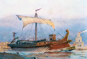 Loď z doby římského císařství opouštějící arzenál, akvarel, Albert Sebille (1874-1953)