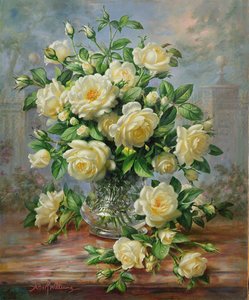 Princezna Diana Roses v broušené skleněné váze od Albert Williams