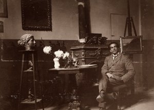 Sochař Mario Pelagatti ve svém ateliéru, Florencie, 20.11.1920 (čb foto) od Alberto Fierli