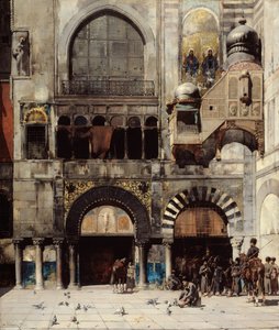 Čerkesská kavalérie čeká na svého velícího důstojníka u dveří byzantského monumentu...
