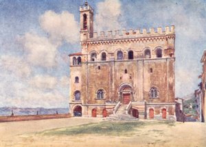 Palazzo Pubblico, Gubbio (barevná litografie) od Alberto Pisa