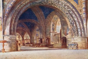 Dolní kostel S Francesco, Assisi (barevná litografie) od Alberto Pisa