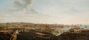 Jeden ze souboru sedmi pohledů na Vallettu, Maltu a její okolí, kolem roku 1753 (olej na plátně)
