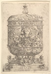 Krytý pohár s groteskami na bílém pozadí.n.d. od Albrecht Altdorfer