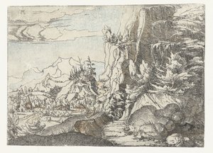 Krajina s temnou skalní stěnou od Albrecht Altdorfer