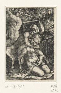 Satyr a muž se perou o ženu od Albrecht Altdorfer
