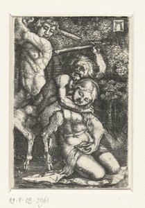 Satyr a muž se perou o ženu od Albrecht Altdorfer