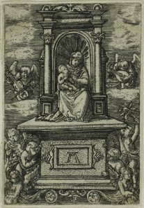 "Krásná panna z Regensburgu" s dítětem na trůně, obklopená anděly s hudebními nástroji od Albrecht Altdorfer