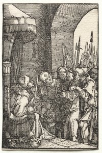Pád a vykoupení člověka: Kristus před Pilátem od Albrecht Altdorfer