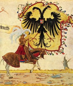 Triumfální průvod císaře Maxmiliána, scéna: císařský prapor a meč, detail od Albrecht Altdorfer