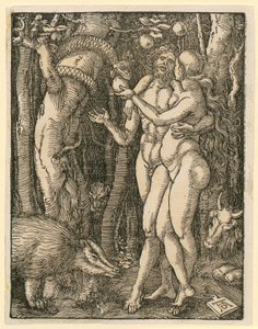 Adam a Eva, list 2 ze souboru "Malé dřevořezové pašije" od Albrecht Dürer