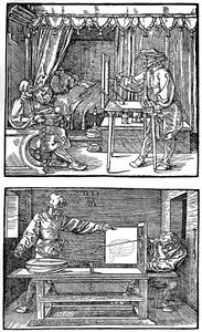 Přístroj pro převod trojrozměrných předmětů do dvourozměrných výkresů, 1525, 1936 od Albrecht Dürer