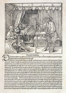 Umělec používající Dürerův kreslicí stroj k malování postavy, z knihy Albrechta Dürera "Kurz kreslení", vydané v Norimberku roku 1525 (viz také 310983) od Albrecht Dürer