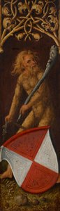 Bildnistriptychon des Oswolt Krel, rechter Flügel: "Wilder Mann" mit dem Wappen der Agathe von Esendorf