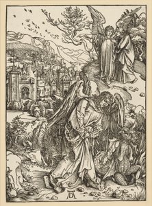 Anděl vrhá draka do propasti a uzavírá ho v ní (Apokalypsa) od Albrecht Dürer