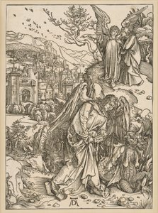Anděl vrhá draka do propasti a uzavírá ho v ní (Apokalypsa) od Albrecht Dürer