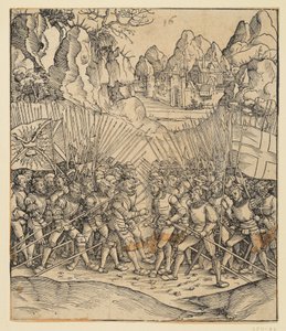 Triumfální oblouk císaře Maxmiliána I. (fragment z 24b): Bitevní scéna vlevo dole od Albrecht Dürer