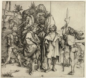 Pět landsknechtů a orientální muž na koni od Albrecht Dürer