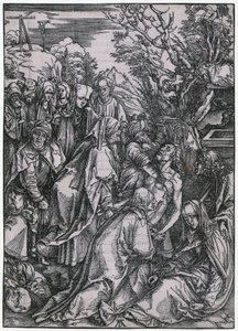 Uložení Krista do hrobu, list 10 ze série „Velké pašije“ od Albrecht Dürer