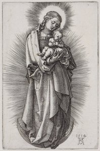 Panna s páskou ve vlasech ve svatozáři na srpku měsíce od Albrecht Dürer