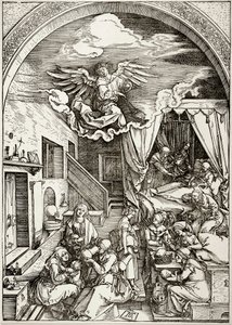 Život Panny Marie: Narození Panny Marie (Bartsch 80) od Albrecht Dürer