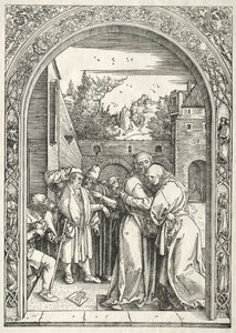 Život Panny: Joachim a Anna objímající se pod Zlatou bránou od Albrecht Dürer